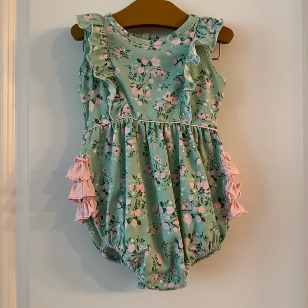 Ruffle Butts Baby Tea Roses Romper Bubble